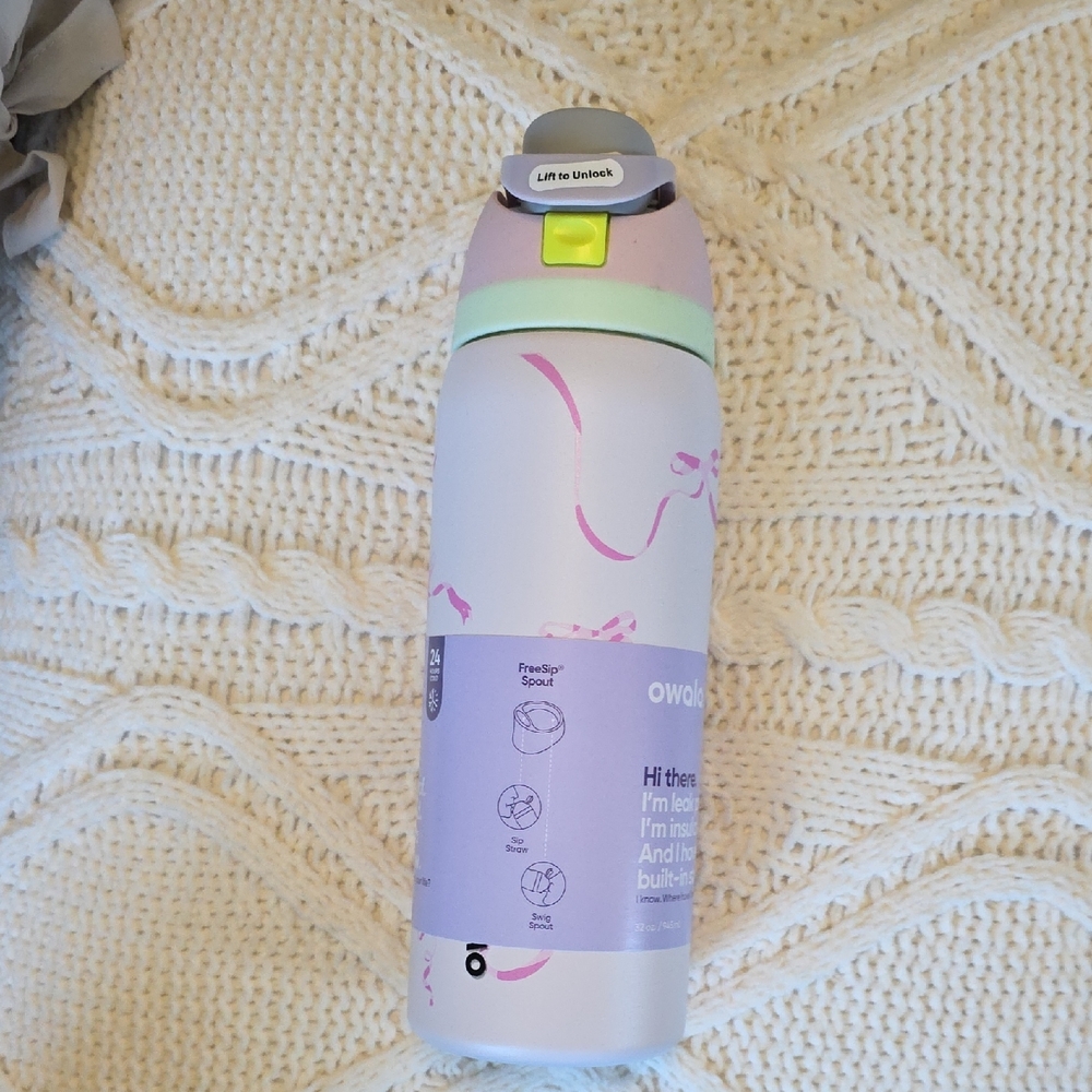 Owala FreeSip Insulated Water Bottle - Pastel Pink & Lavender Bows - Picture 4 of 6